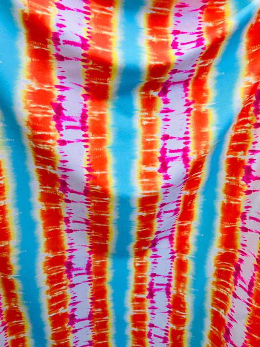 New Modern Tie Dye design Multicolor print on great quality of Nylon spandex 4-way stretch 58/60”