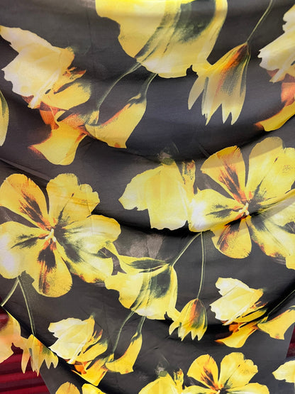 New Romantic Yellow flower design print on great quality of power mesh 4-way stretch 58/60”