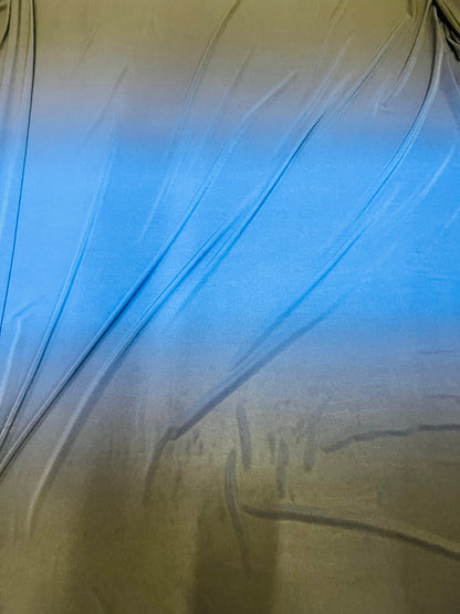 New ombré shiny poly spandex sapphire/black 2-way stretch light weight spandex 58/60” Sold by the YD. Ships Worldwide from Los Angeles CA