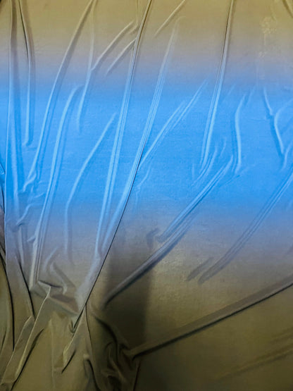 New ombré shiny poly spandex sapphire/black 2-way stretch light weight spandex 58/60” Sold by the YD. Ships Worldwide from Los Angeles CA