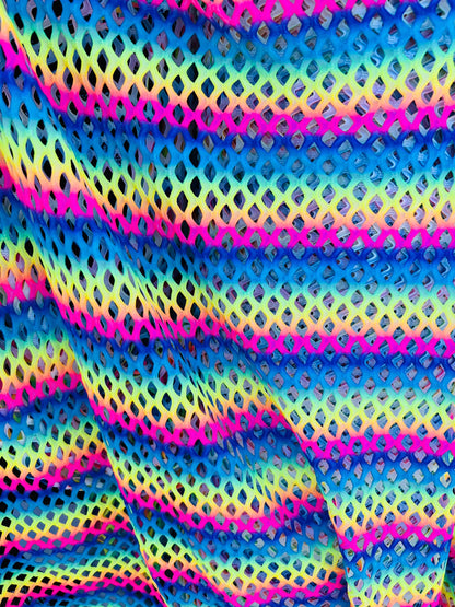 New Diamond fishnet rainbow design 4-way spandex fishnet 58/60” Sold by the YD. Ships Worldwide from Los Angeles California USA