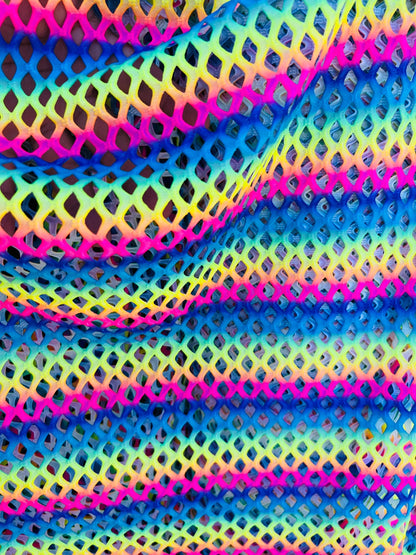 New Diamond fishnet rainbow design 4-way spandex fishnet 58/60” Sold by the YD. Ships Worldwide from Los Angeles California USA