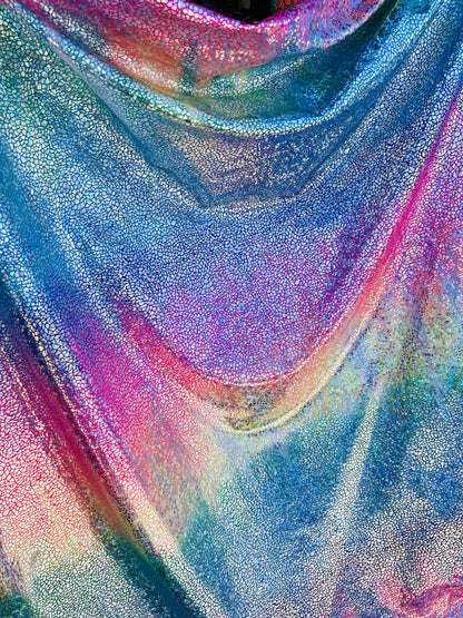 Skin snake design rainbow hologram metallic Nylon spandex 4-way stretch best quality hologram metallic spandex vibrant colors 58/60”