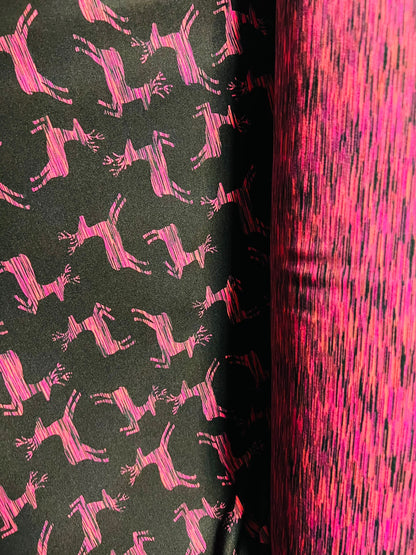 New Deer Hunting design print on great quality of nylon spandex double face 4-way stretch 58/60” Sold by the YD.