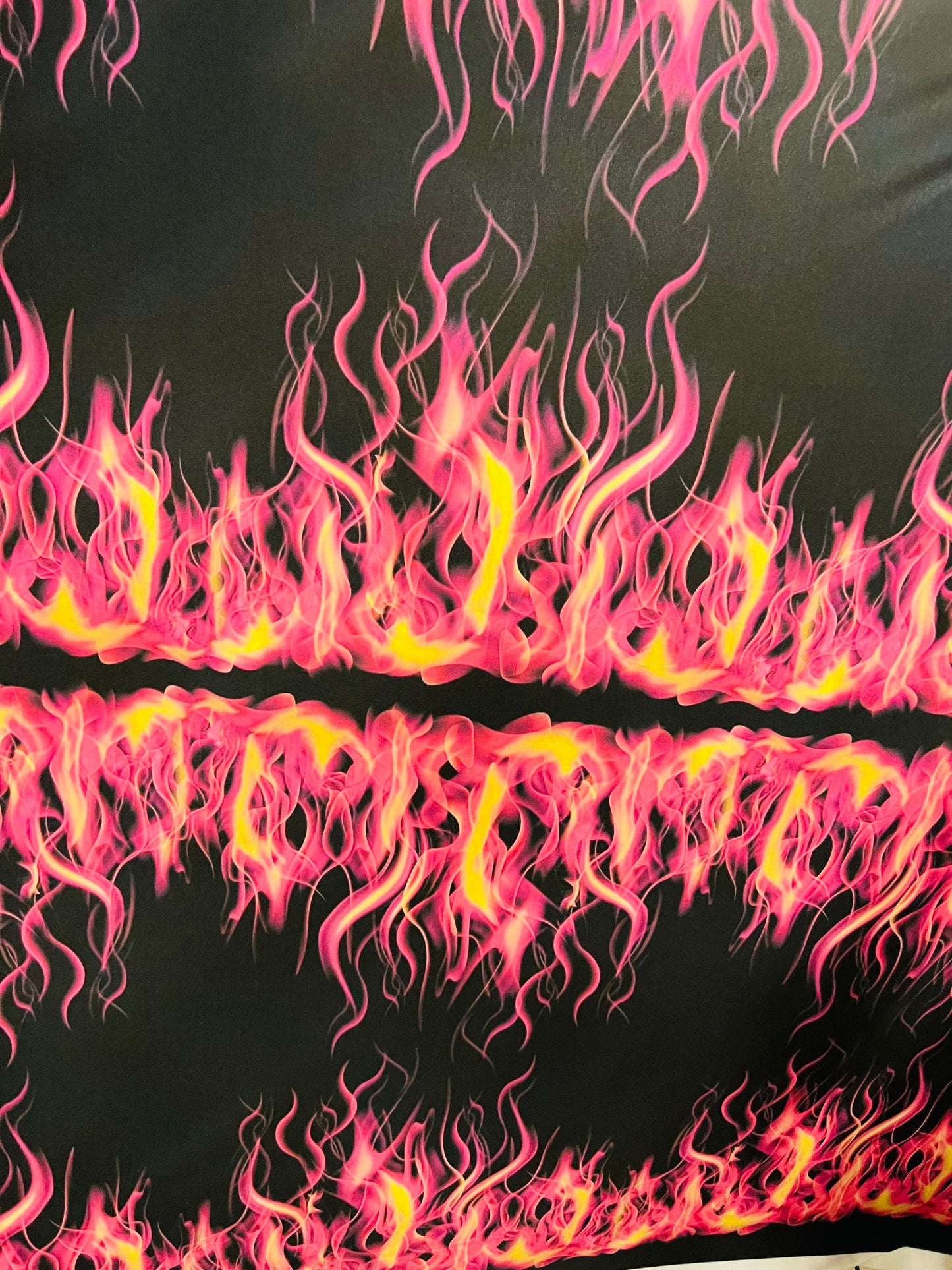 Flames design Black/pink fire print on great quality of Poly spandex 4-way stretch 58/60” Sold by the YD. Ships Worldwide from Los Angeles