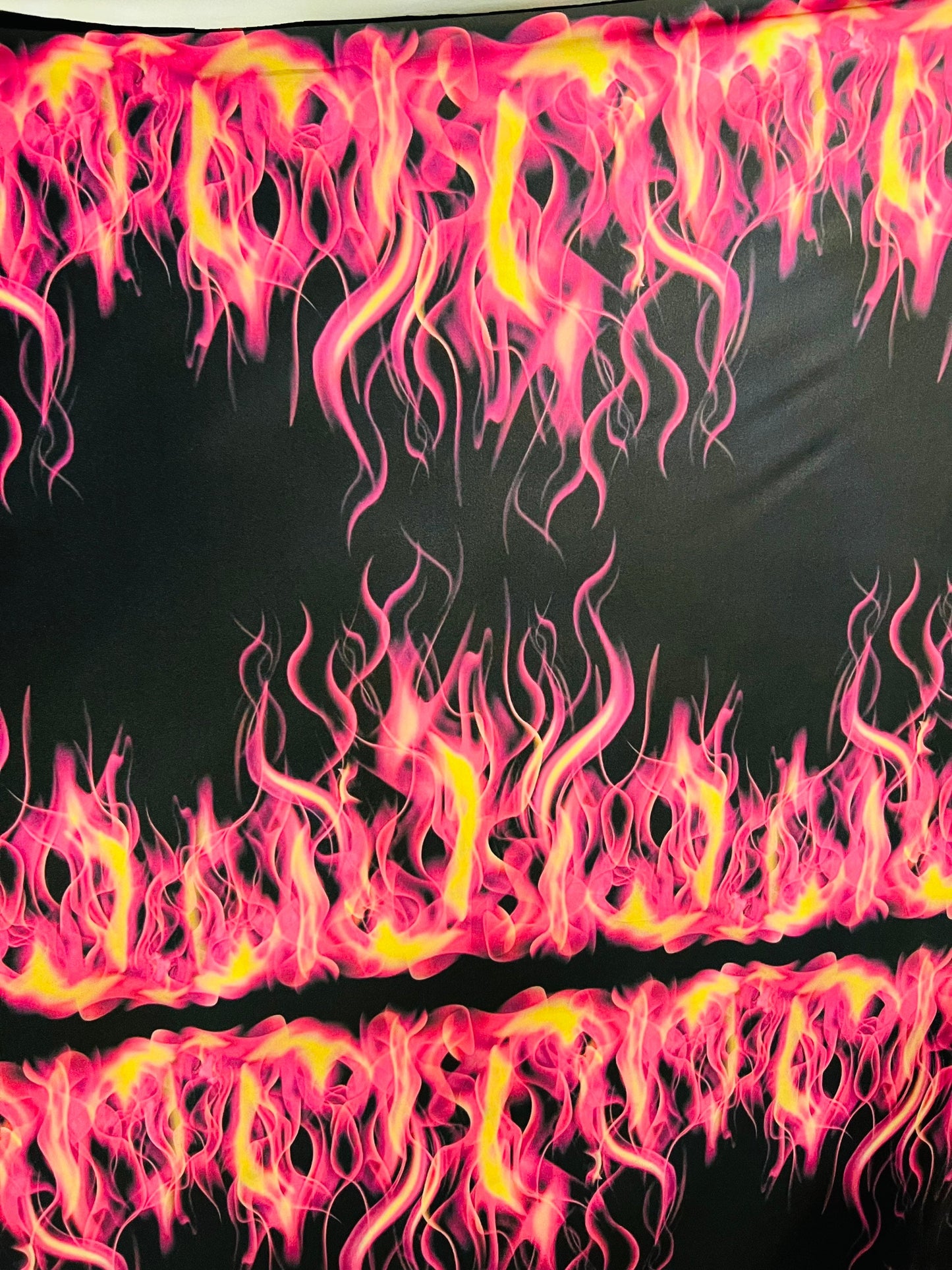 Flames design Black/pink fire print on great quality of Poly spandex 4-way stretch 58/60” Sold by the YD. Ships Worldwide from Los Angeles