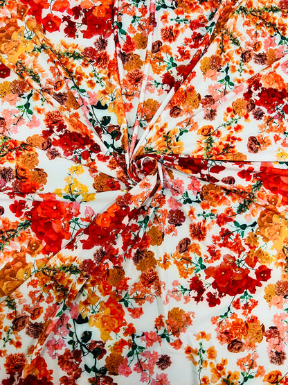 New Romantic flower design Multicolor print on great quality of Nylon spandex 4-way stretch 58/60” Sold by the YD.