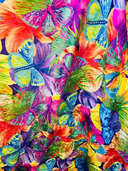 New Butterfly design Rainbow color print on poly velour stretch velvet 2-way stretch and nylon spandex 4way stretch 58/60” Sold by the YD.