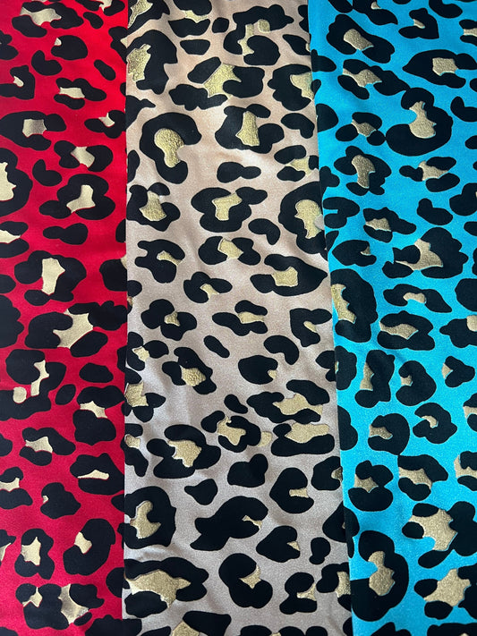 New Exotic Leopard design metallic nylon spandex 4-way stretch it glows in the dark 58/60” Sold by the YD. Ships worldwide from Los Angeles