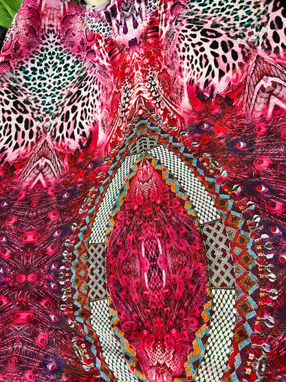 Peacock exotic design print on best quality of power mesh 4-way stretch 58/60” Sold by the YD. Ships Worldwide from Los Ángeles California