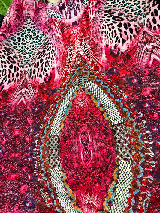 Peacock exotic design print on best quality of power mesh 4-way stretch 58/60” Sold by the YD. Ships Worldwide from Los Ángeles California