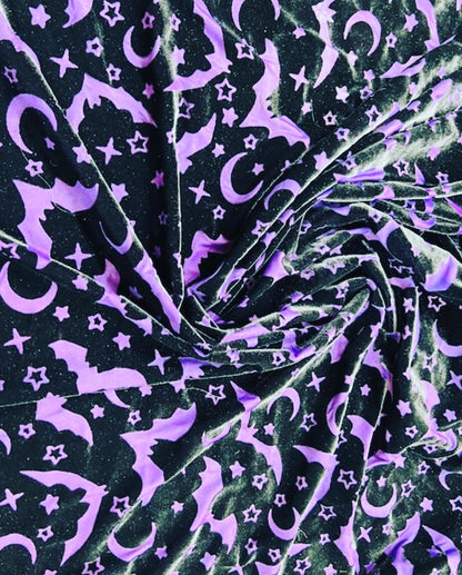 Halloween design on luxury burnout stretch velvet 4-way 58/60” Sold by the YD. Ships worldwide from Los Angeles California USA