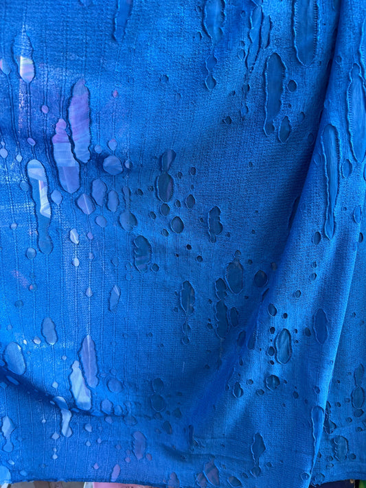 Mummy design sapphire poly spandex 4-way stretch 58/60” Sold by the YD. Ships Worldwide from Los Angeles California USA