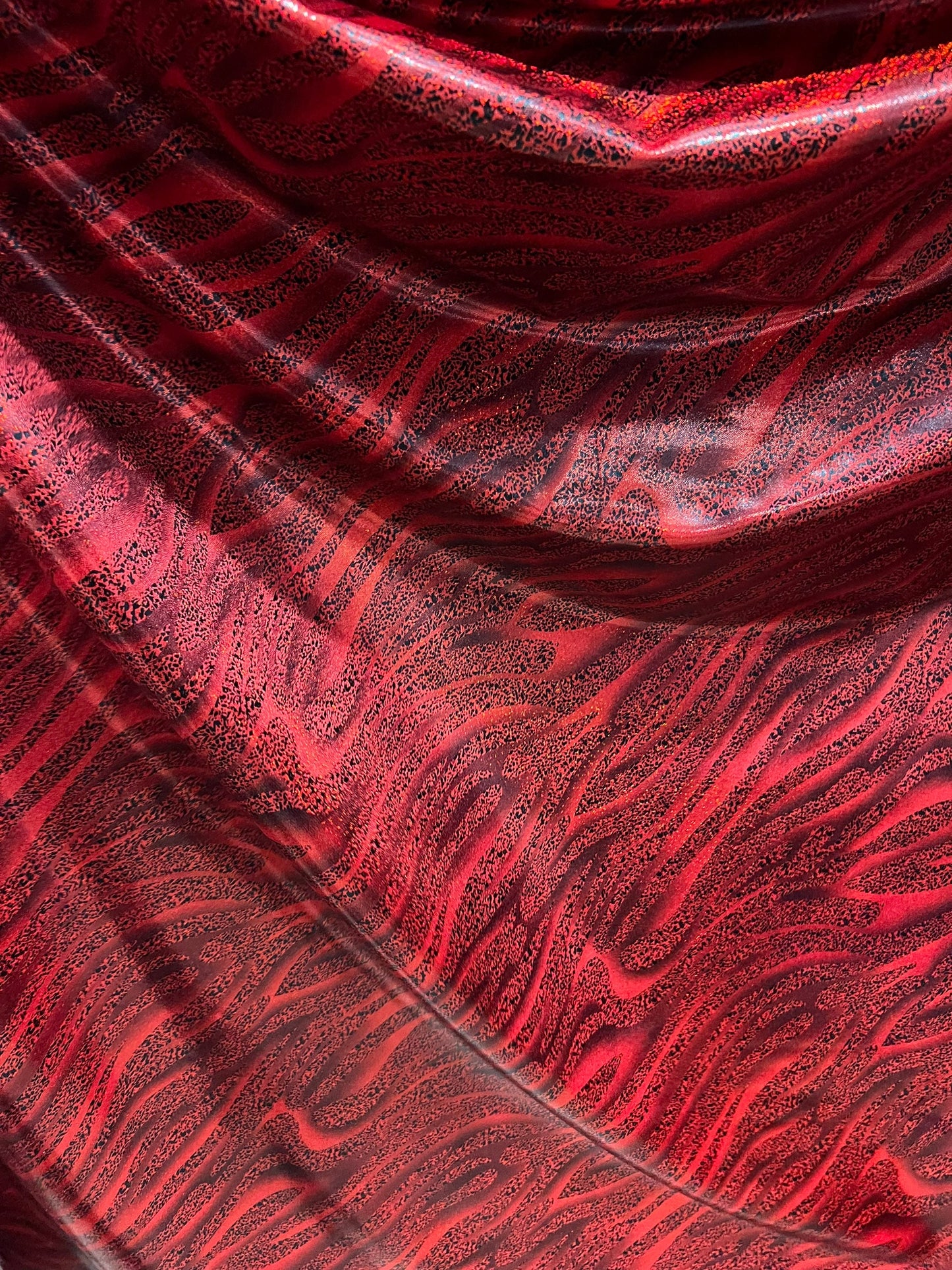 Zebra design exotic abstract hologram foggy foil on best quality of metallic Nylon spandex 4-way stretch 58/60” Sold by the YD.
