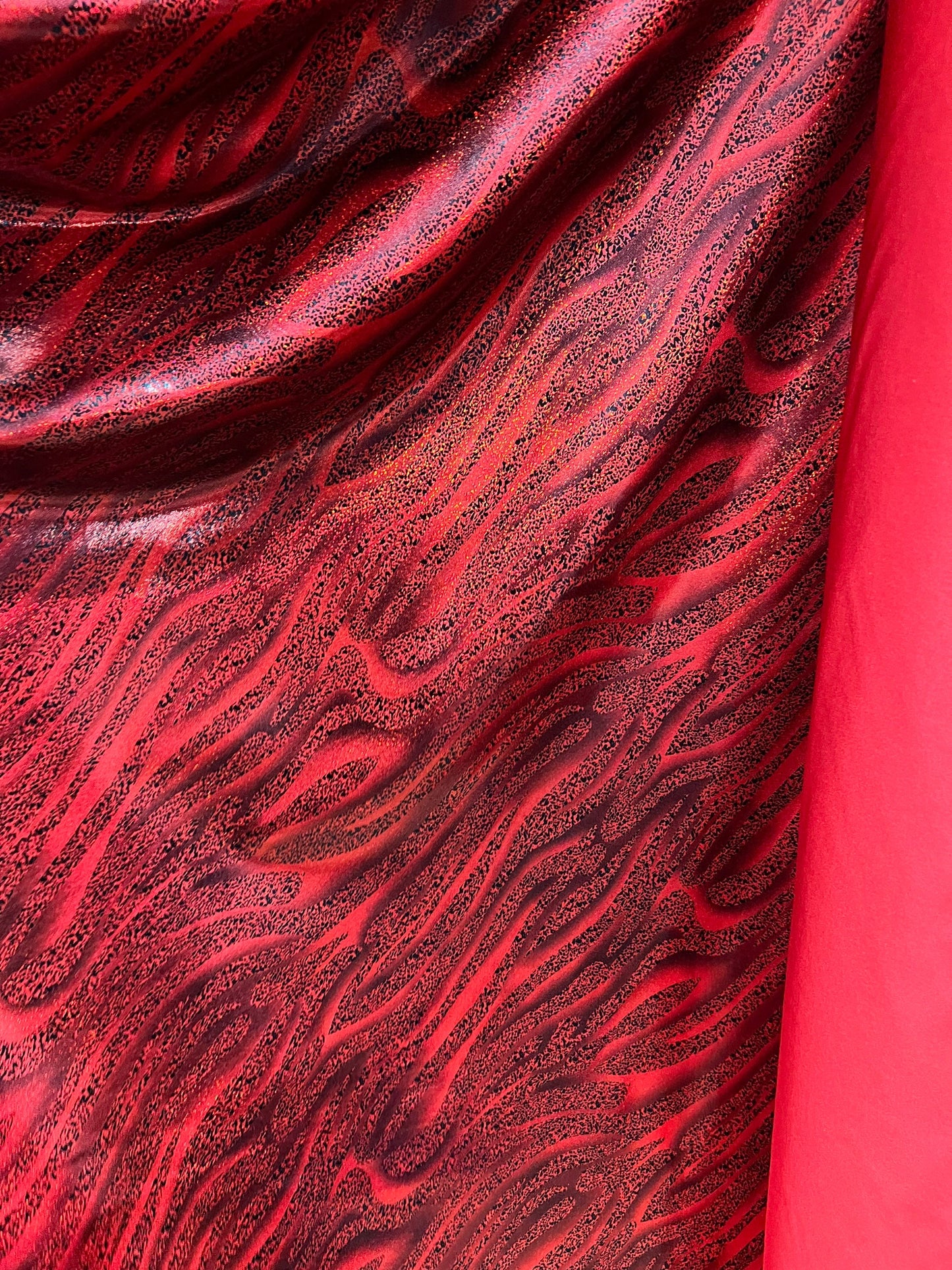 Zebra design exotic abstract hologram foggy foil on best quality of metallic Nylon spandex 4-way stretch 58/60” Sold by the YD.