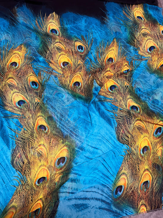 Peacock design print on high quality of poly silk chiffon non stretch 58/60” Sold by the YD. Ships worldwide from Los Angeles California USA