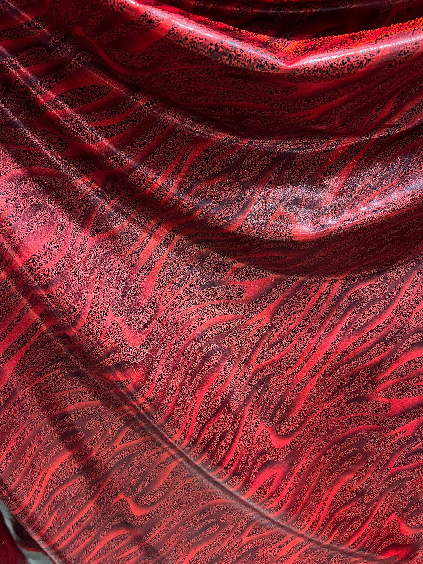 Zebra design exotic abstract hologram foggy foil on best quality of metallic Nylon spandex 4-way stretch 58/60” Sold by the YD.