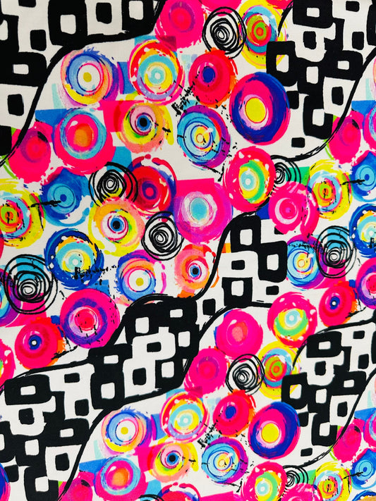 New Geometric abstract design multicolor print on best quality of nylon spandex 4-way stretch 58/60” Sold by the YD.