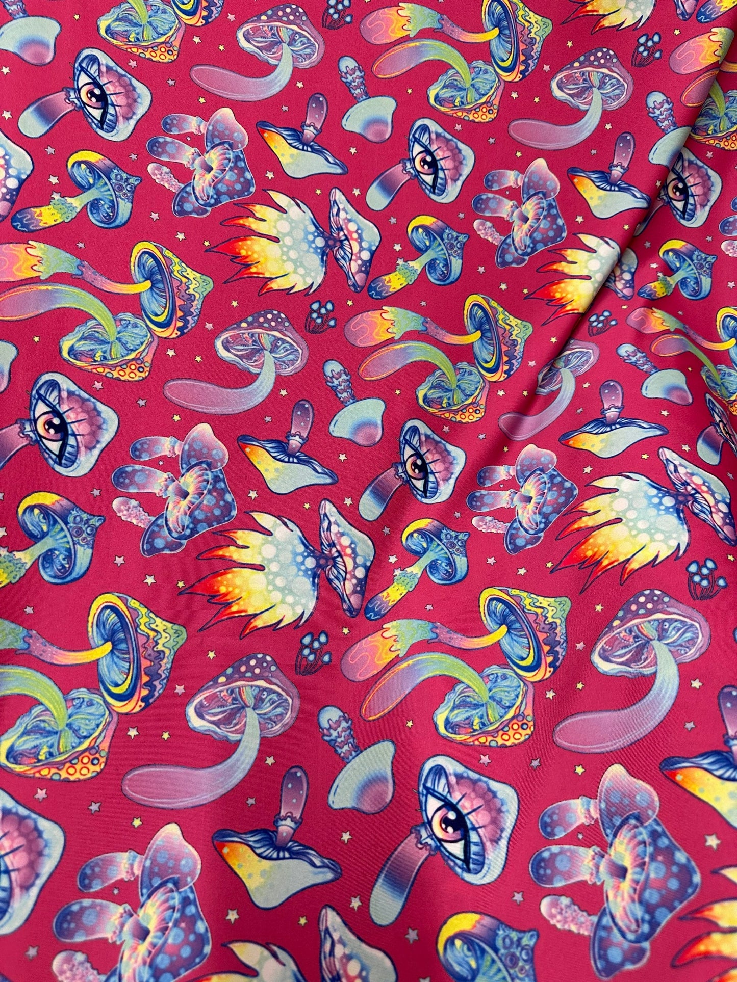 New Magic Mushrooms design print on great quality of nylon spandex 4-way stretch 58/60” Sold by the YD. Ships Worldwide from Los Angeles Cal