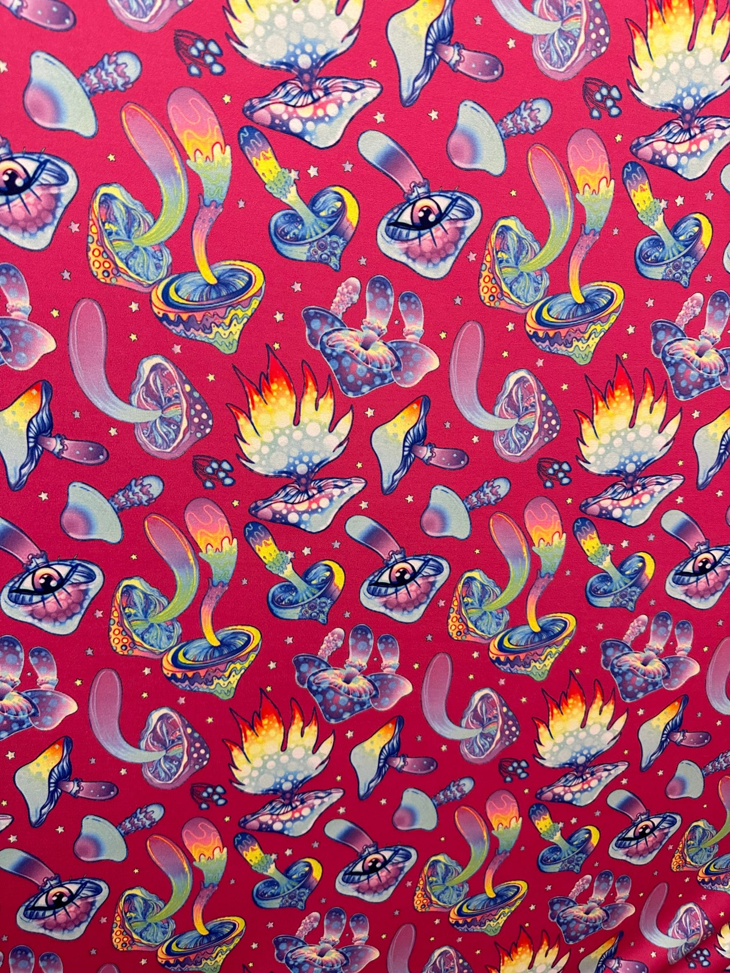 New Magic Mushrooms design print on great quality of nylon spandex 4-way stretch 58/60” Sold by the YD. Ships Worldwide from Los Angeles Cal