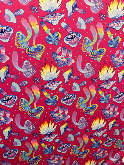 New Magic Mushrooms design print on great quality of nylon spandex 4-way stretch 58/60” Sold by the YD. Ships Worldwide from Los Angeles Cal