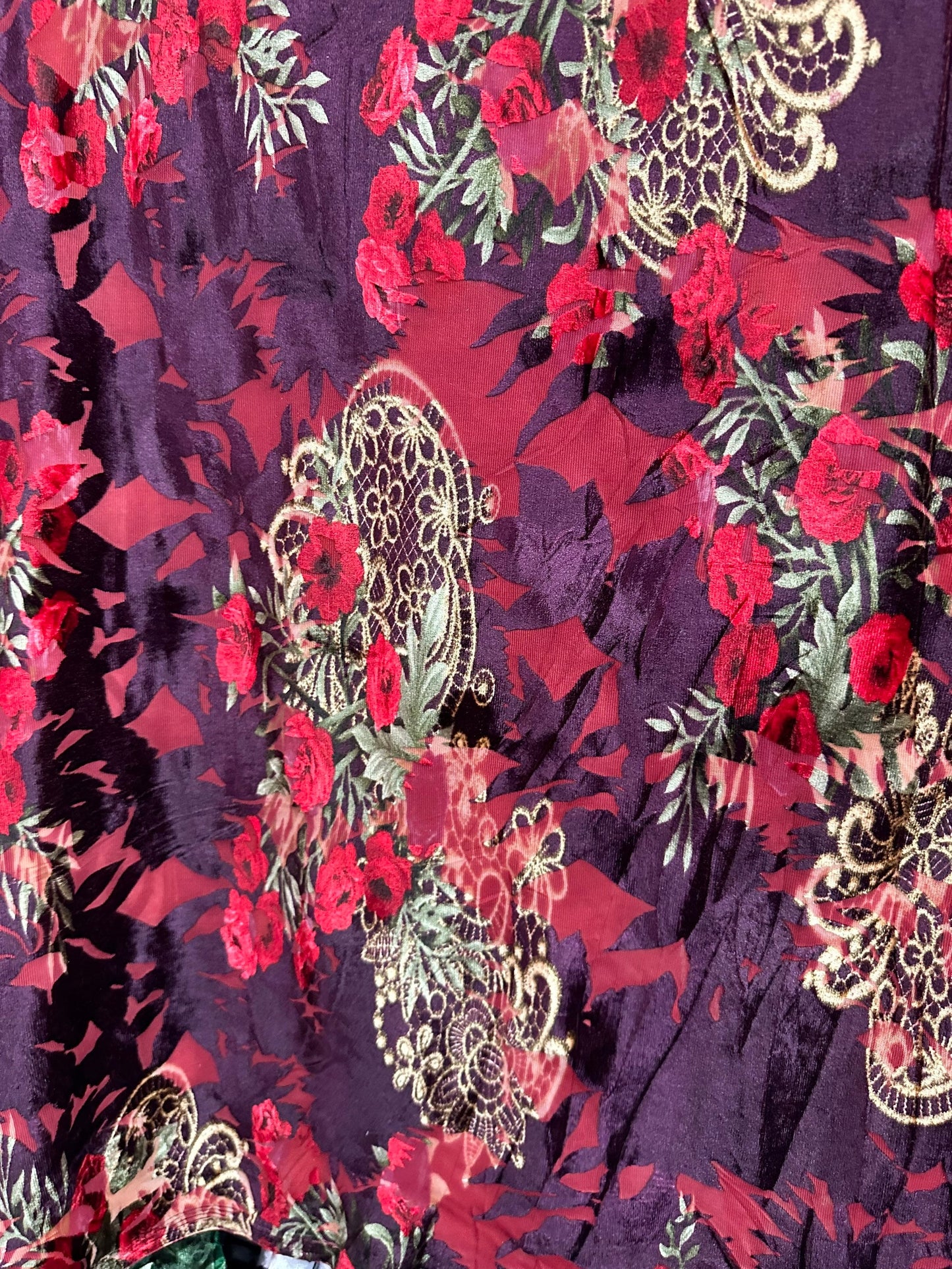 New Luxury burnout velvet Magenta/Multicolor Blend silk 4-way stretch 50/52” Sold by the YD. Ships Worldwide from Los Angeles California USA