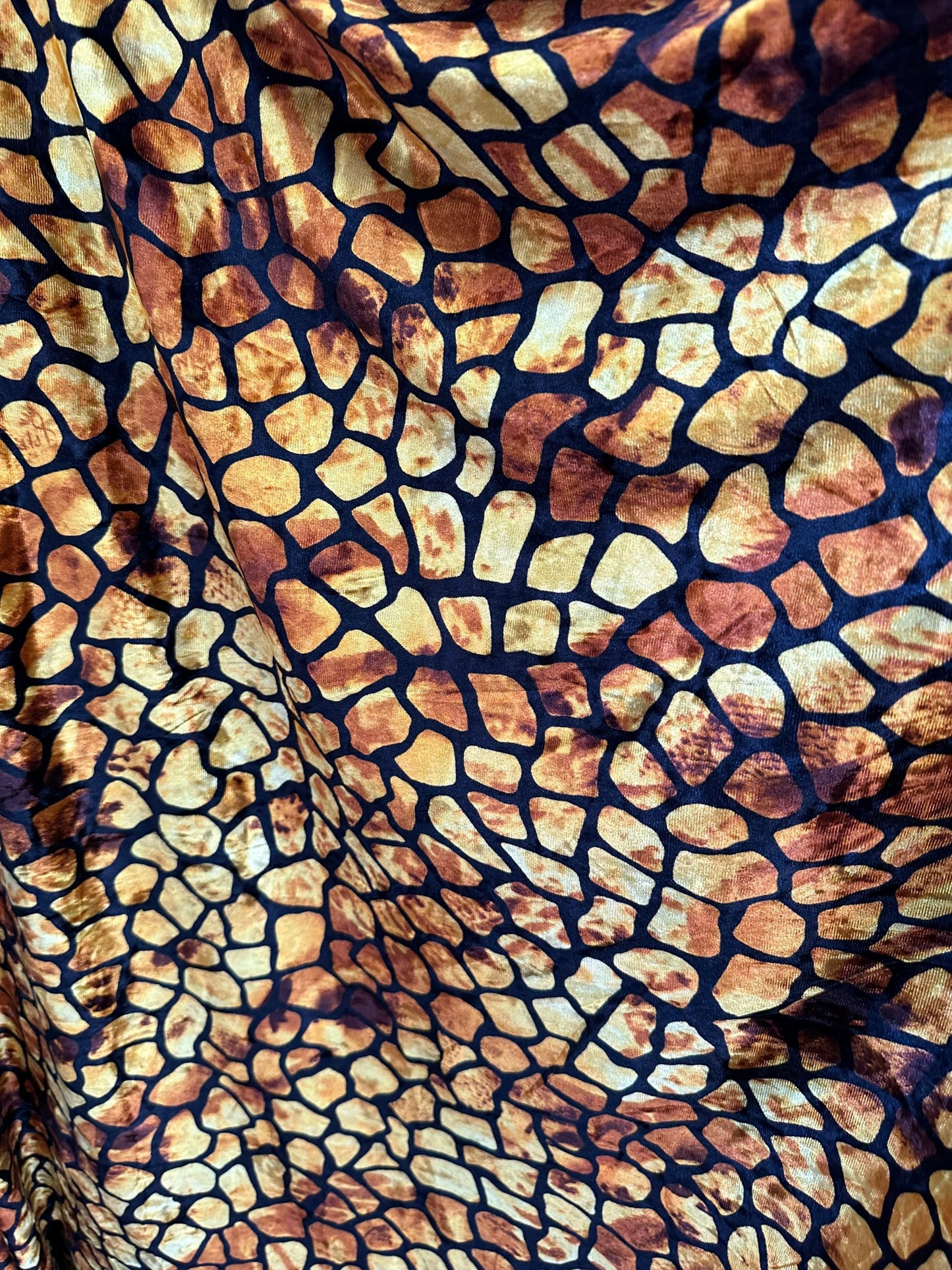 New Luxury burnout Giraffe design blend silk with polyester 4-way stretch 58/60” Sold by the YD. Ships worldwide from Los Angeles California