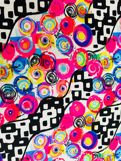 New Geometric abstract design multicolor print on best quality of nylon spandex 4-way stretch 58/60” Sold by the YD.