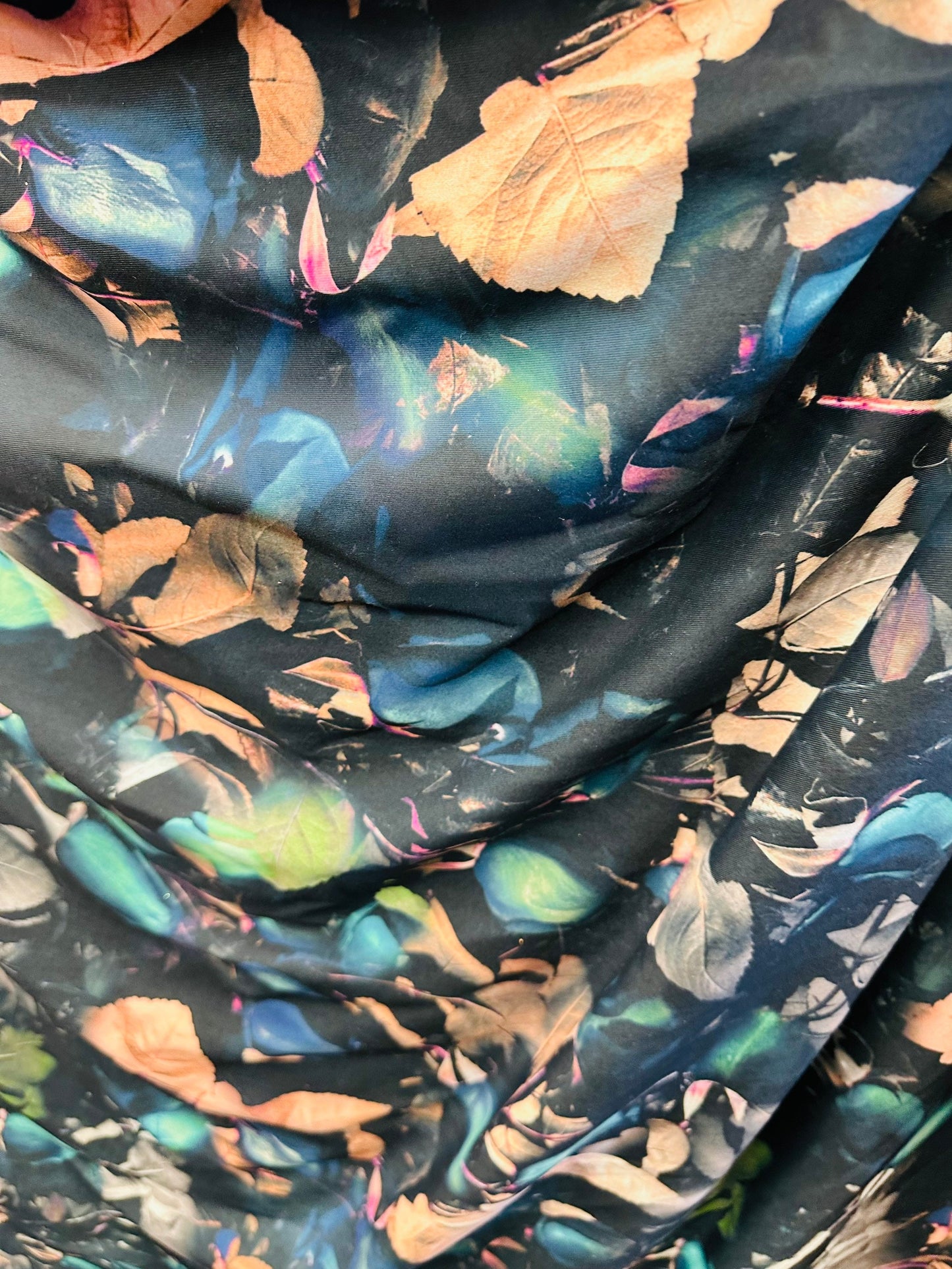 New Leaves design multicolor print on great quality of nylon spandex 4-way stretch 58/60” Sold by the YD. Ships worldwide from L.A CA
