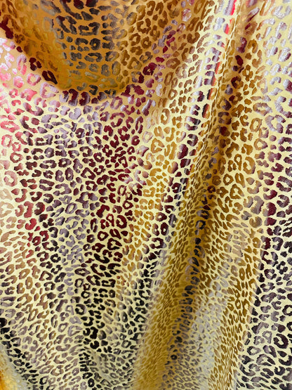 New Lovely Leopard design Yellow/gold metallic nylon spandex 4-way stretch 58/60” Sold by the YD. Ships worldwide from Los Angeles Californi