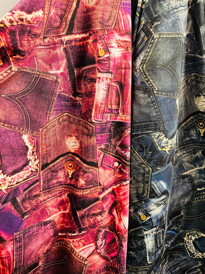 New jeans design print on great quality of nylon spandex 4way stretch 58/60” Sold by the YD. Ships worldwide feom Los Angeles California USA