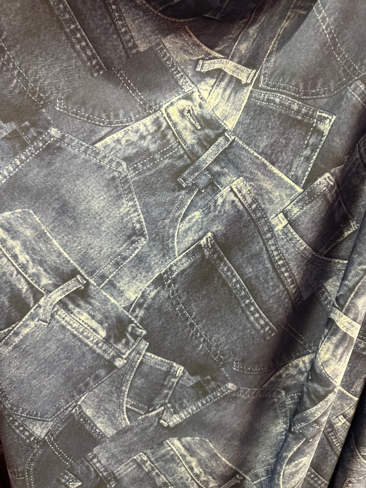 Jeans Pockets design print on nylon spandex 4way stretch medium weight 58/60” Sold by the YD. Ships worldwide feom Los Angeles California