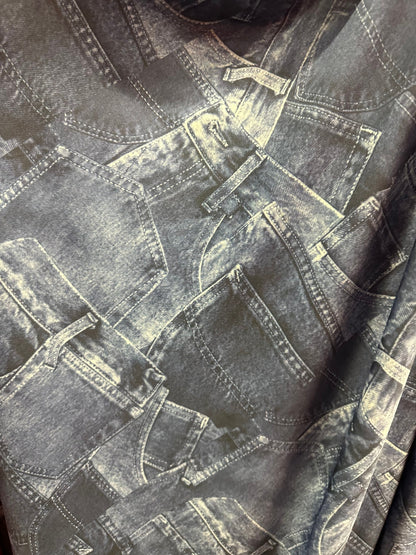 Jeans Pockets design print on nylon spandex 4way stretch medium weight 58/60” Sold by the YD. Ships worldwide feom Los Angeles California