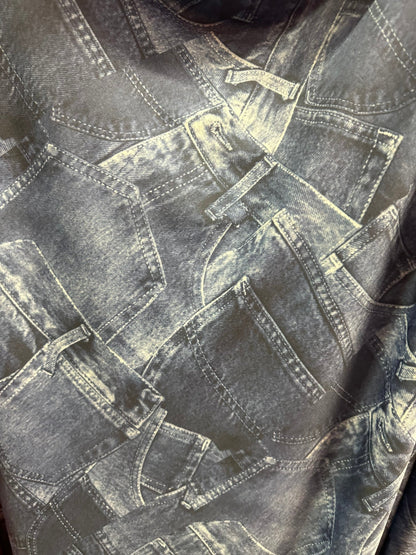 Jeans Pockets design print on nylon spandex 4way stretch medium weight 58/60” Sold by the YD. Ships worldwide feom Los Angeles California