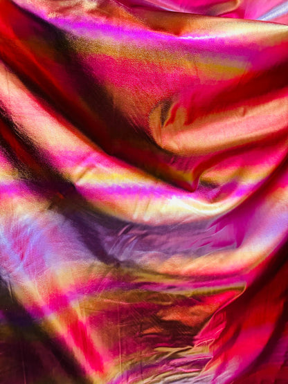 Pink Rainbow design metallic lame best quality of nylon spandex with all over foil 4-way stretch 58/60” Sold by the YD. Ships worldwide