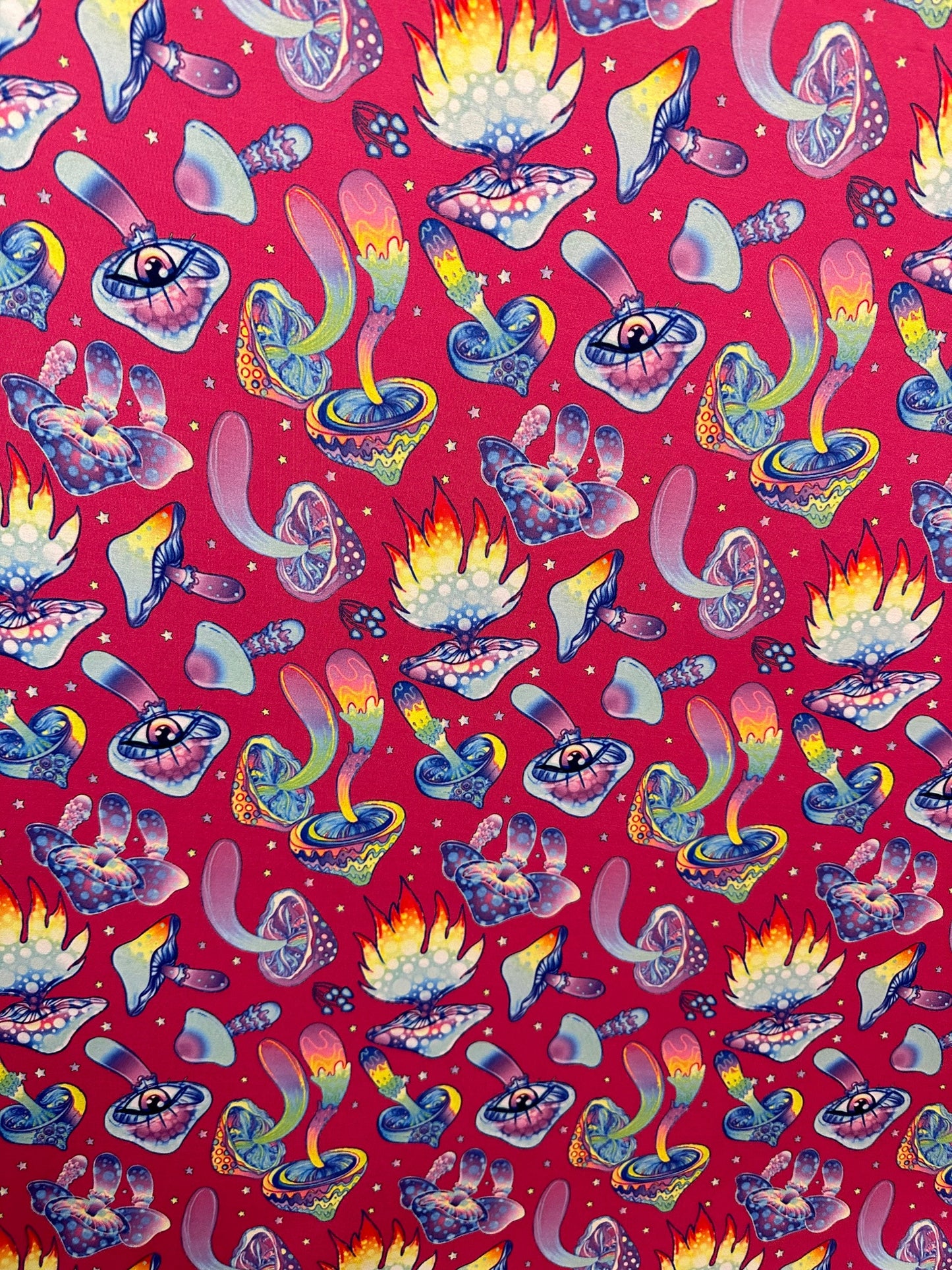 New Magic Mushrooms design print on great quality of nylon spandex 4-way stretch 58/60” Sold by the YD. Ships Worldwide from Los Angeles Cal