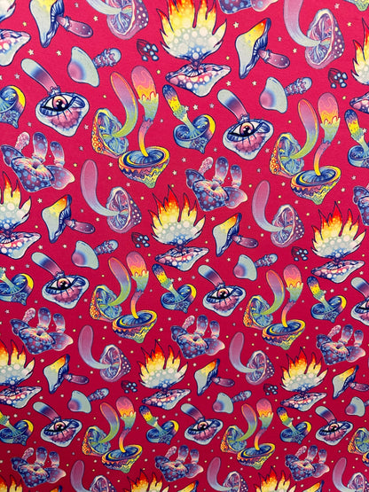 New Magic Mushrooms design print on great quality of nylon spandex 4-way stretch 58/60” Sold by the YD. Ships Worldwide from Los Angeles Cal