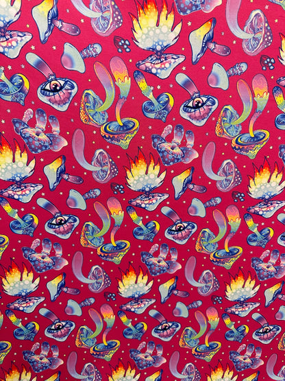 New Magic Mushrooms design print on great quality of nylon spandex 4-way stretch 58/60” Sold by the YD. Ships Worldwide from Los Angeles Cal