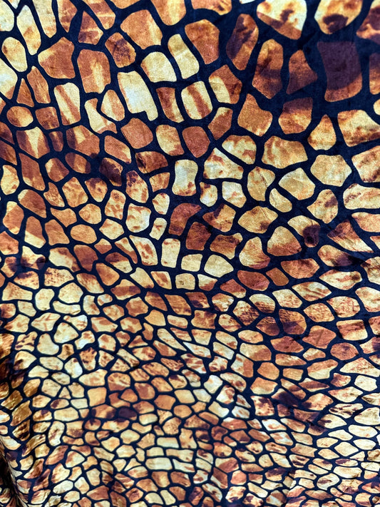 New Luxury burnout Giraffe design blend silk with polyester 4-way stretch 58/60” Sold by the YD. Ships worldwide from Los Angeles California