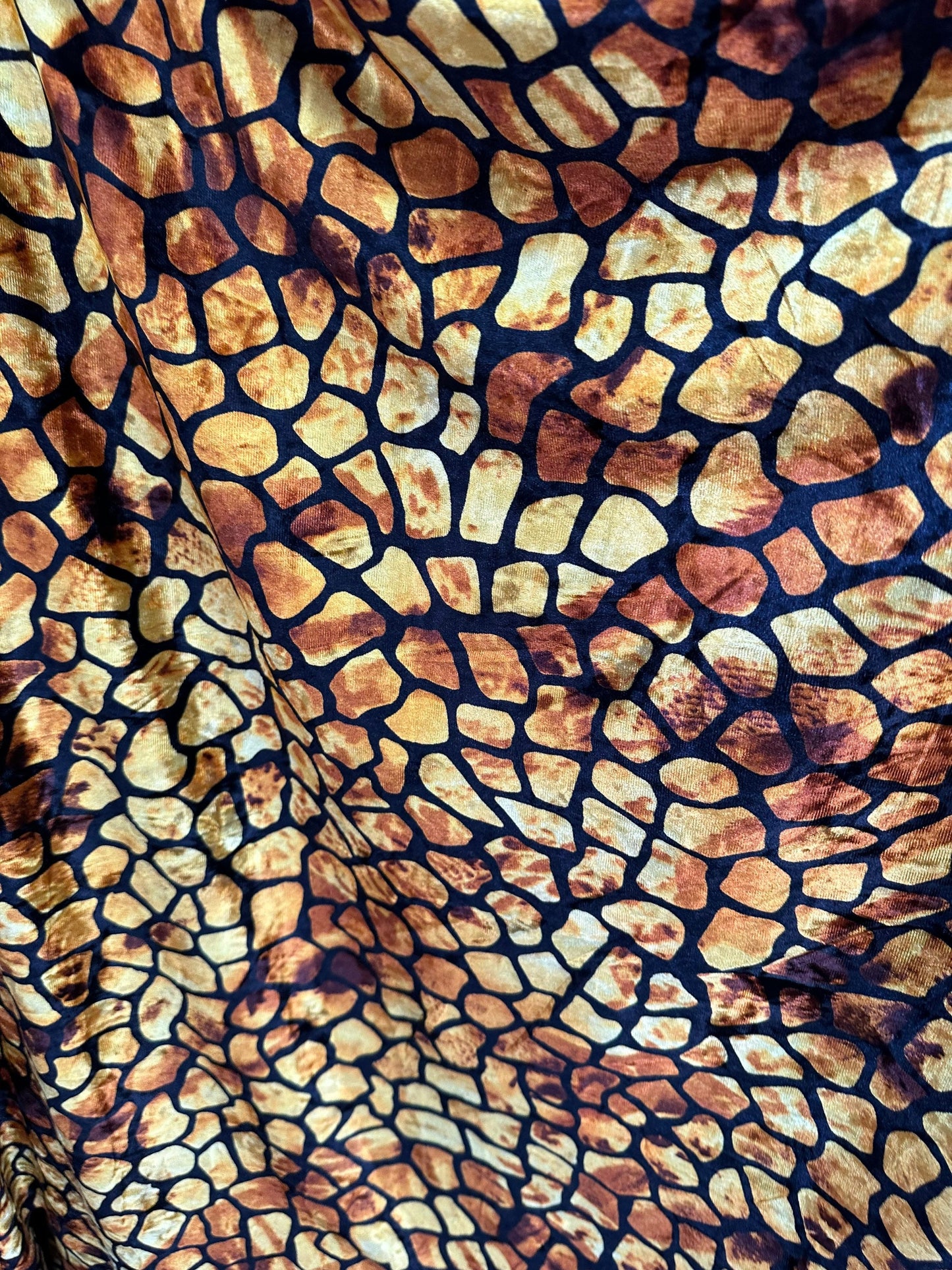 New Luxury burnout Giraffe design blend silk with polyester 4-way stretch 58/60” Sold by the YD. Ships worldwide from Los Angeles California