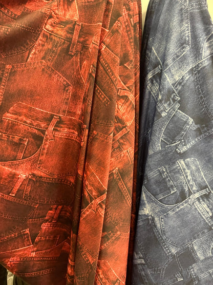 Jeans Pockets design print on nylon spandex 4way stretch medium weight 58/60” Sold by the YD. Ships worldwide feom Los Angeles California