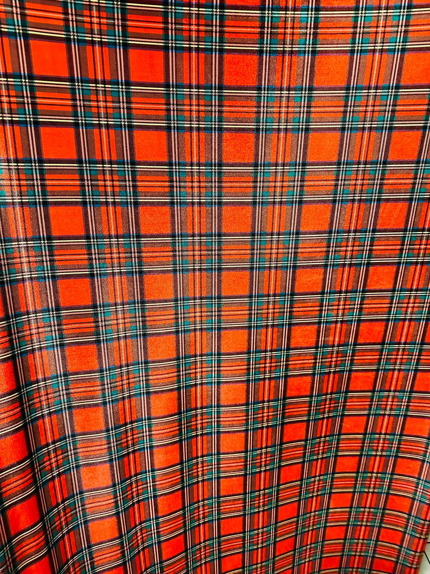 Christmas plaid design print on great quality of stretch velvet 4-way stretch 58/60” Sold by the YD. Ships worldwide from L.A CA