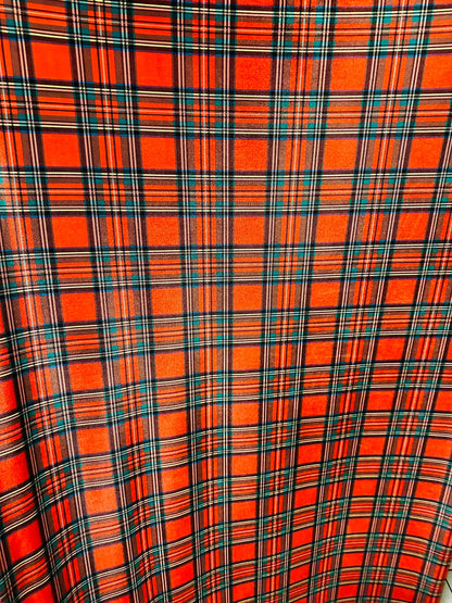 Christmas plaid design print on great quality of stretch velvet 4-way stretch 58/60” Sold by the YD. Ships worldwide from L.A CA