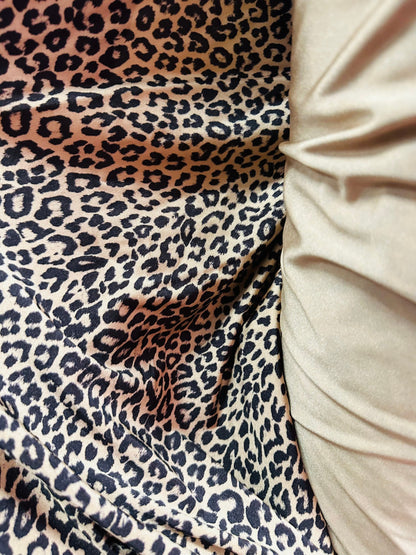 New Exotic Leopard design Nude/Black print nylon spandex 4-way stretch 58/60” Sold by the YD. Ships worldwide from L.A CA