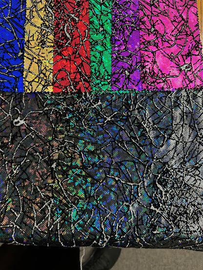 New Spider Abstract design metallic shattered glass with flocking Modern hologram nylon spandex 4-way stretch 58/60” Sold by the YD.