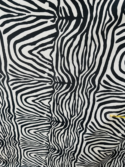New Exotic zebra design print on great quality of ribbed nylon spandex 4-way stretch 58/60” Sold by the YD. Ships worldwide from L.A CA