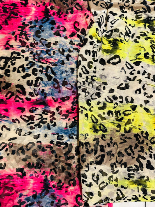 New exotic leopard design it glows in the dark with a black light print on great quality of power mesh spandex 4-way stretch 58/60”