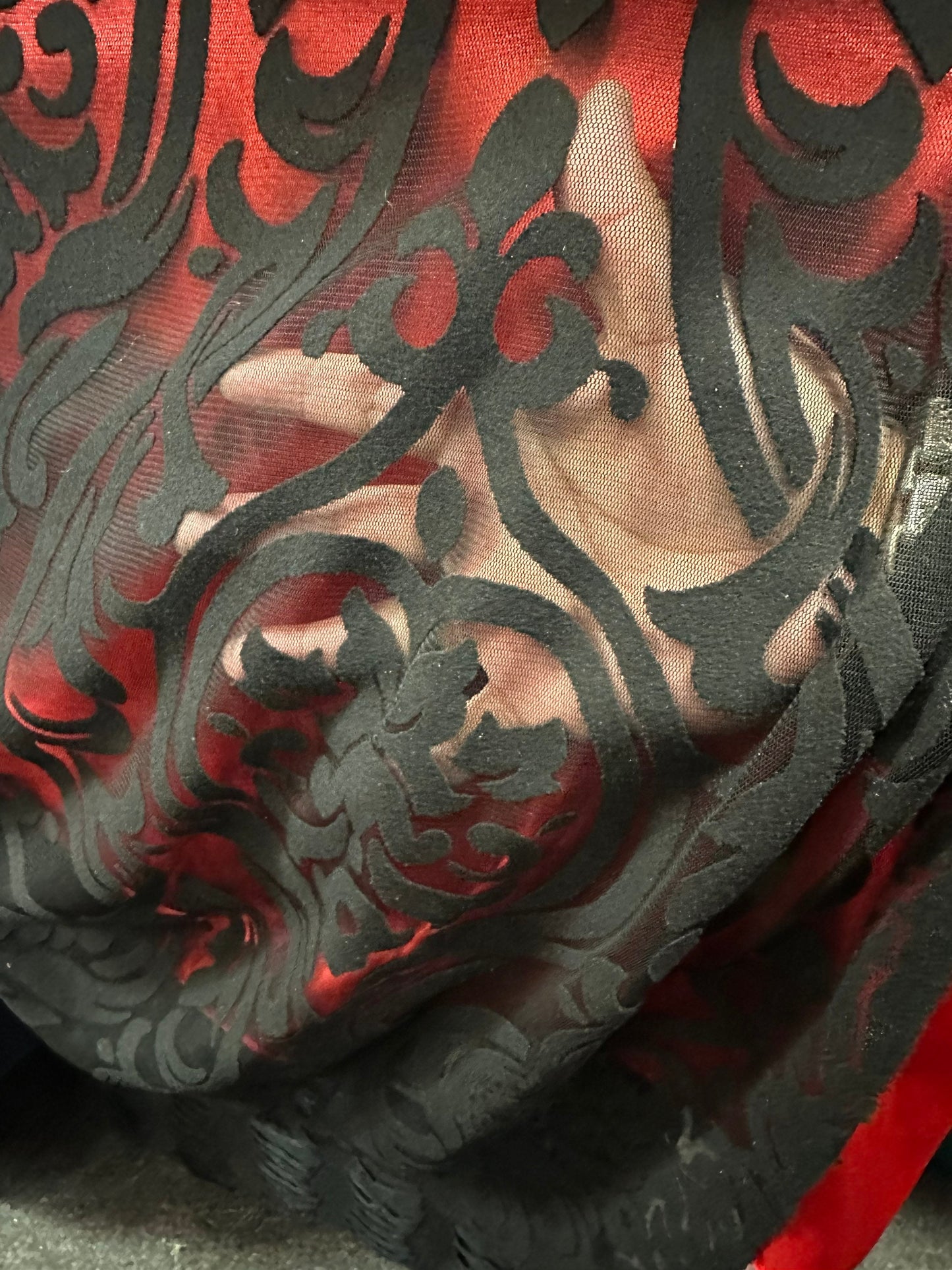 Damask design on stretch mesh with flocking 2-way stretch 58/60” Sold by the YD. Ships worldwide from Los Angeles California USA