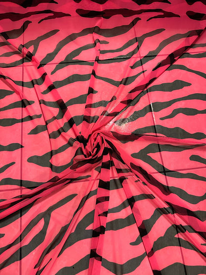 Exotic Zebra design Neon Pink/Black print on power mesh 4-way stretch 58/60” Sold by the YD. Ships Worldwide from Los Angeles California USA