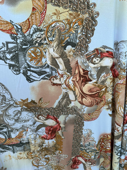 New celestial angels design print on poly spandex 4-way stretch 58/60” Sold by the YD. Ships worldwide from Los Angeles California USA